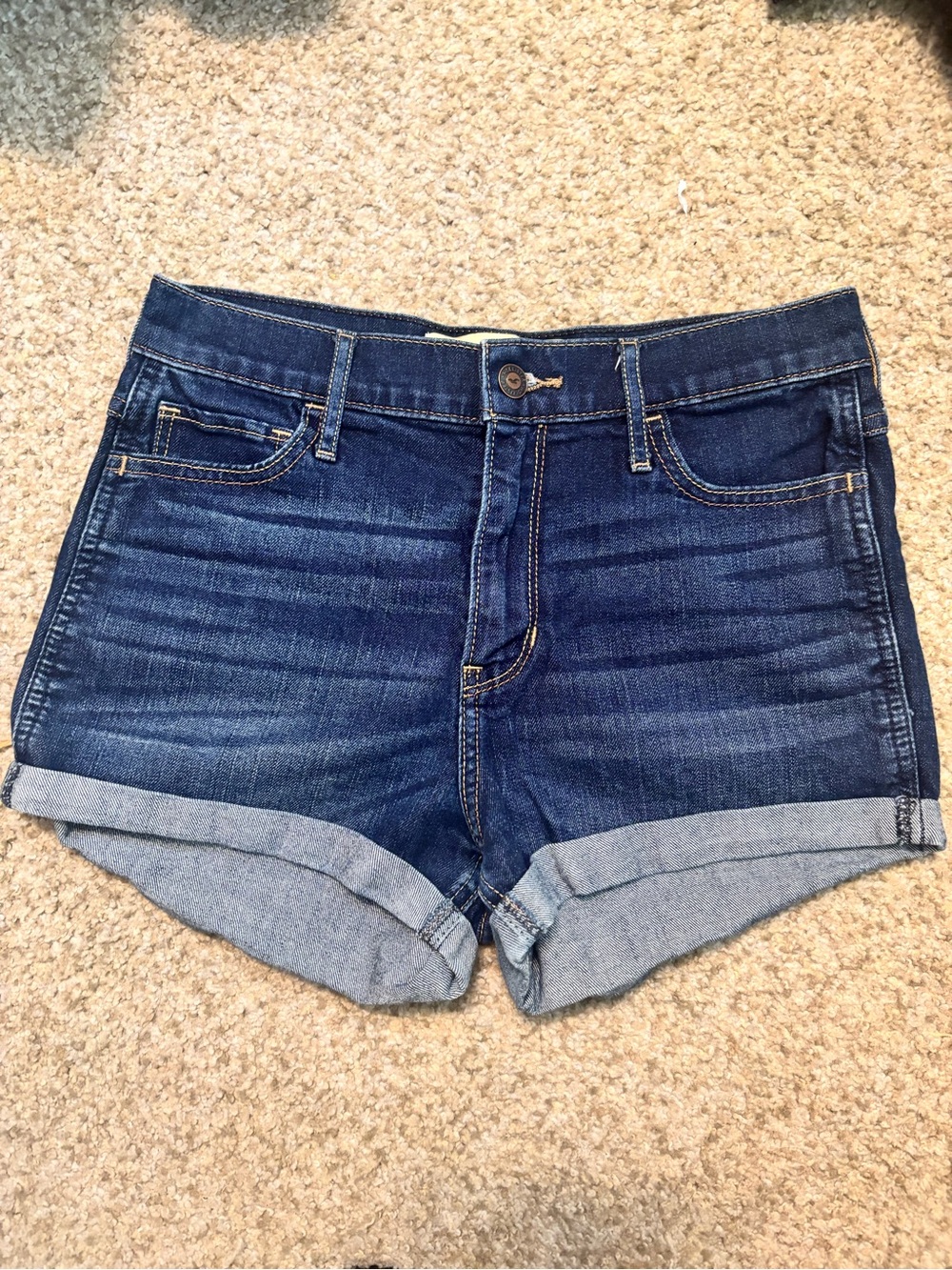 Hollister Dark Blue Rolled Cuff Denim Shorts